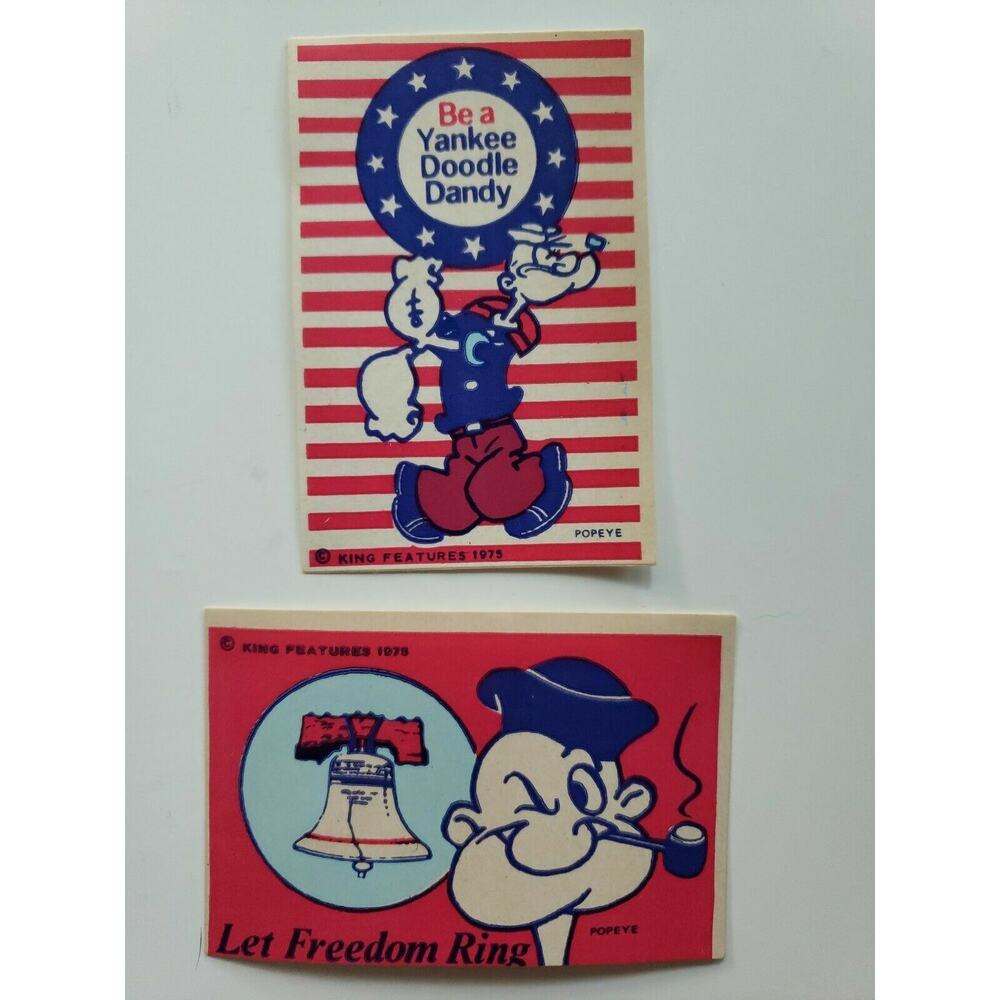 Popeye 1975 Bicentenial Stickers King Feature Set of 2 New Old Stock Stickers